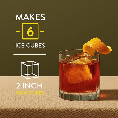 Large Silicone Ice Cube Trays 2 Pack 2 Inch Square Ice Molds with Removable Lid Easy Release BPA Free Big Ice Cube Tray for Whiskey Cocktail Old Fashioned Freezer Safe Stackable Design (Black)