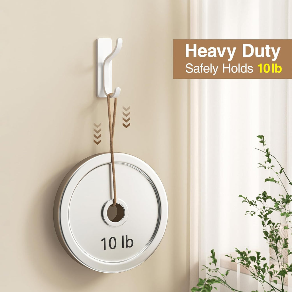 Pickpiff Adhesive Wall Coat Hooks - Heavy Duty Stick-On Metal Hangers for Towels, Bags & Clothes - White, 4 Pack