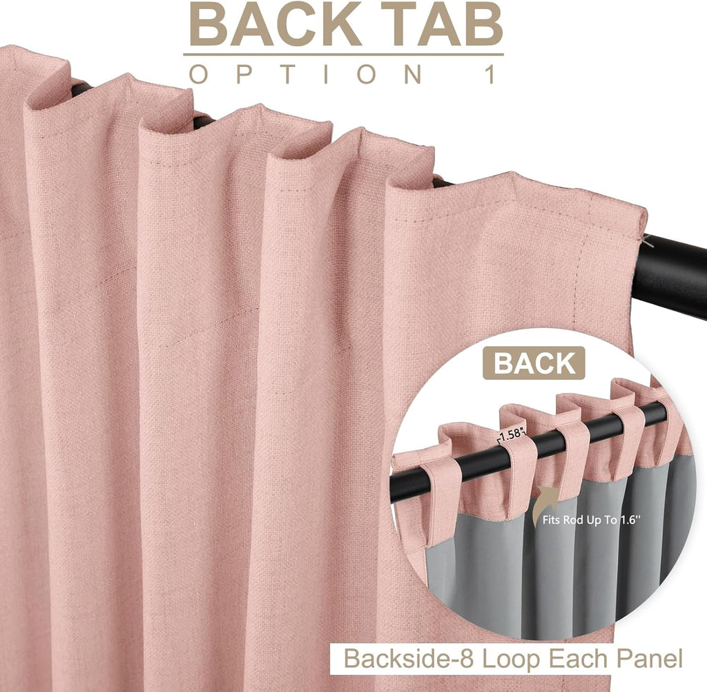 Skiennix 100% Blackout Linen Curtains - Thermal Insulated Drapes for Bedroom | 84" Long, Blush Pink