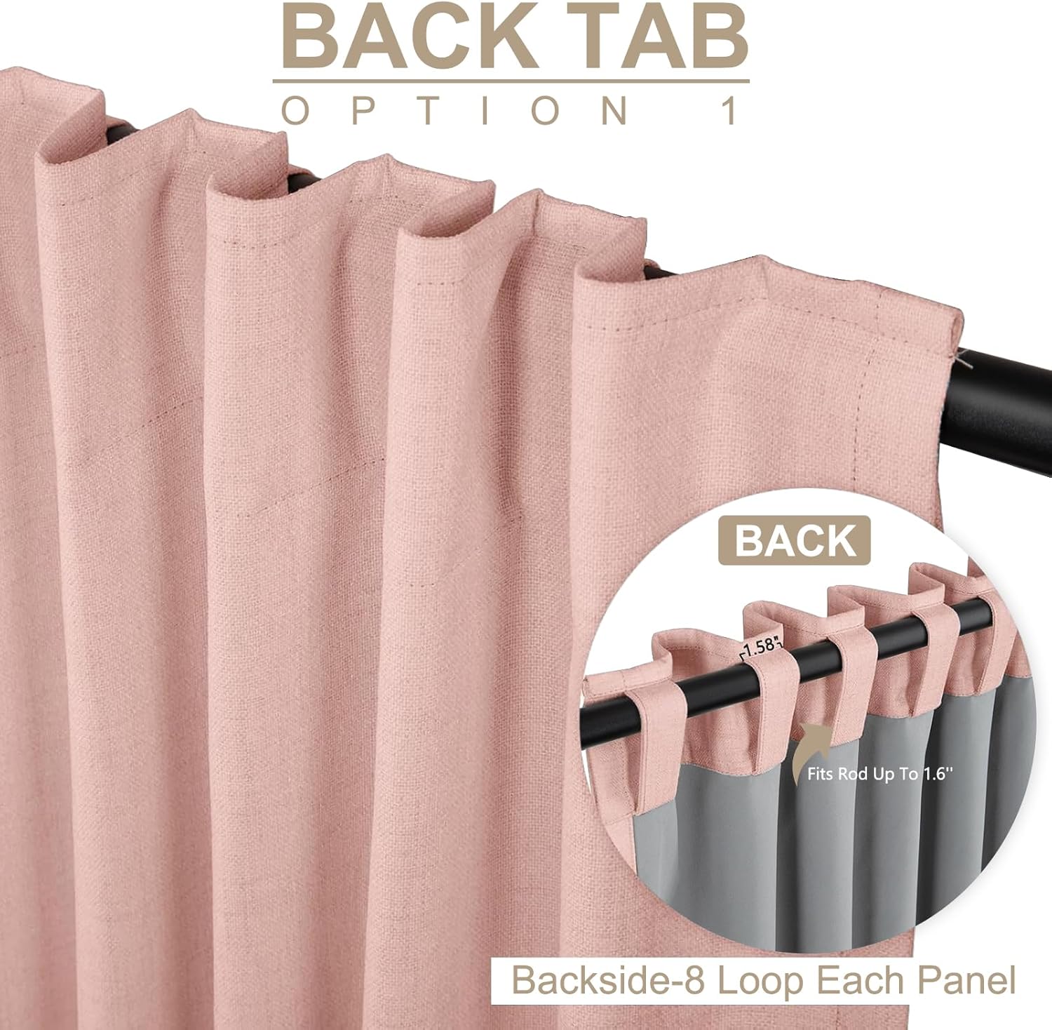 Skiennix 100% Blackout Linen Curtains - Thermal Insulated Drapes for Bedroom | 84" Long, Blush Pink