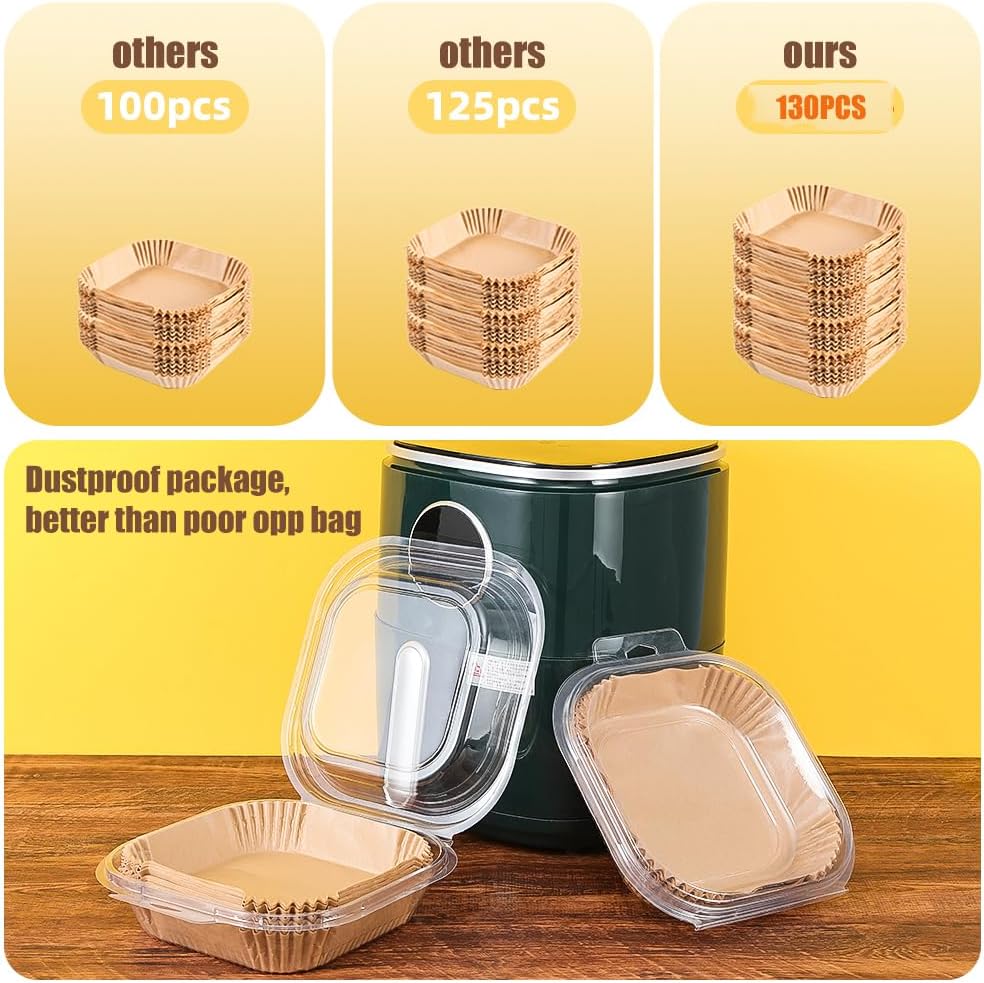 Skiennix 9.5 Inch Disposable Air Fryer Liners - 130 Pcs Non-Stick & Oil-Proof Parchment Paper for 5-8 Qt Fryers