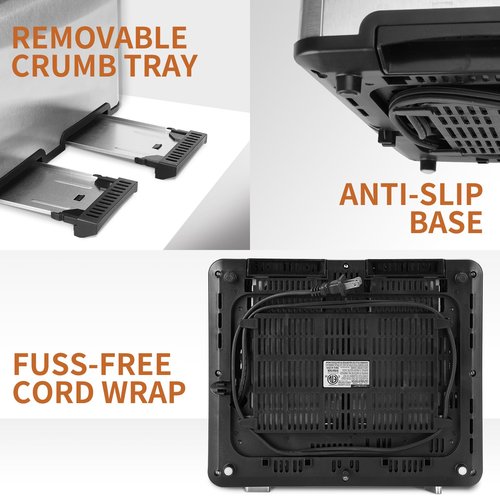 Aigostar Toaster 4 Slice 1.6" Wide Slot Stainless Steel Toasters with Bagel, Reheat, Cancel, Defrost Function, 6 Shade Settings, Removable Crumb Tray, 1550W, Best Rated Prime 4 Slice Toasters