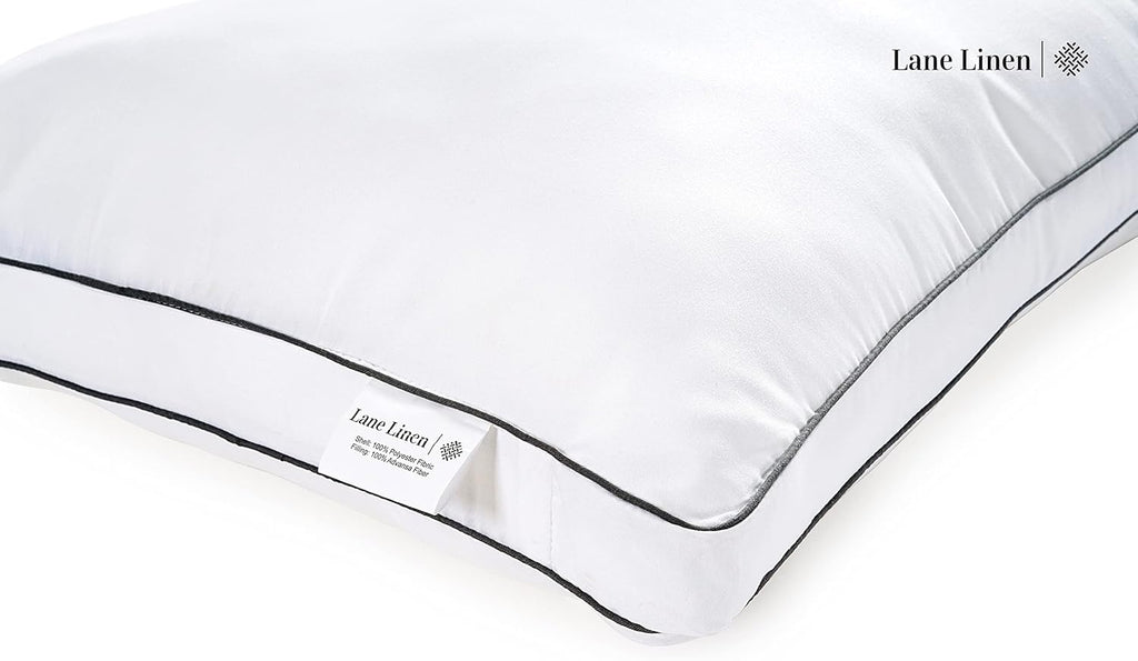 **LANE LINEN Standard Size Bed Pillows - Set of 2 Medium Soft Gusseted Down Alternative | Comfortable & Machine Washable - White**