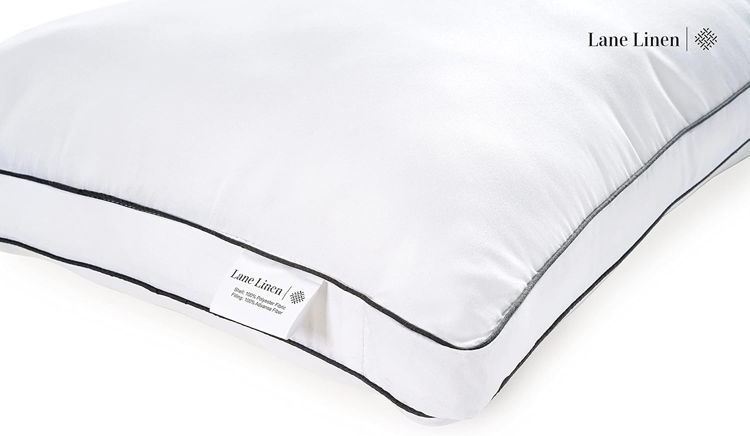 **LANE LINEN Standard Size Bed Pillows - Set of 2 Medium Soft Gusseted Down Alternative | Comfortable & Machine Washable - White**