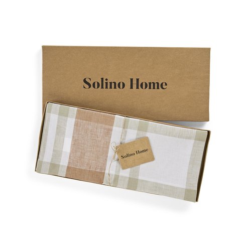 Solino Home Linen Plaid Table Runner 108 Inches Long - 100% Pure Linen Fall Harvest Table Runner 14 x 108 Inch for Dining
