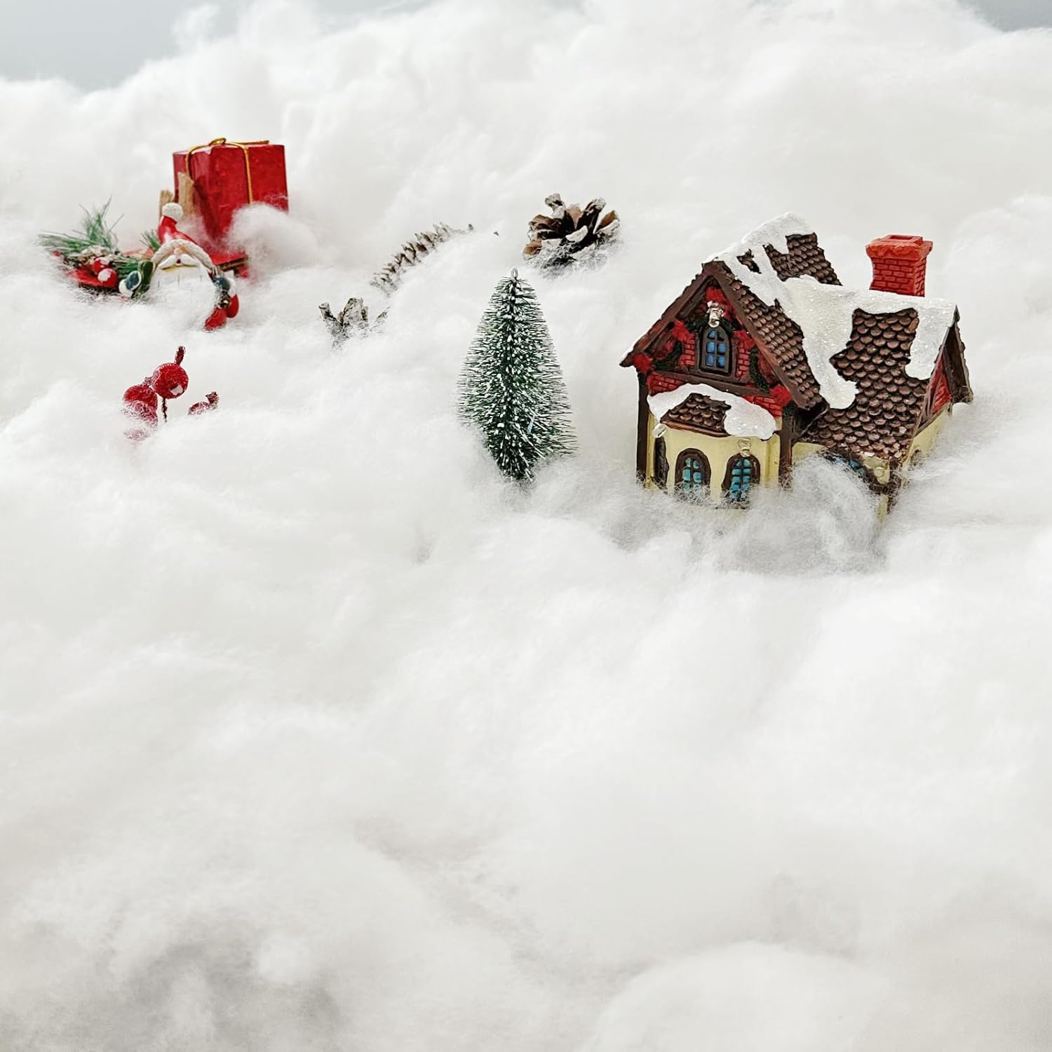 Skiennix Christmas Fake Snow Decor - 11.3 Ounce Fluffy Fiber Cotton for Winter Mantle & Village