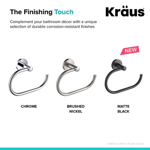KRAUS Elie Bathroom Towel Ring, Matte Black Finish, KEA-18825MB