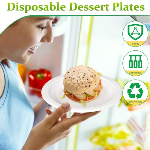 Greconv 6 inch Small Compostable Dessert Paper Plates - 500 Pack, Made from Sugarcane Fibers