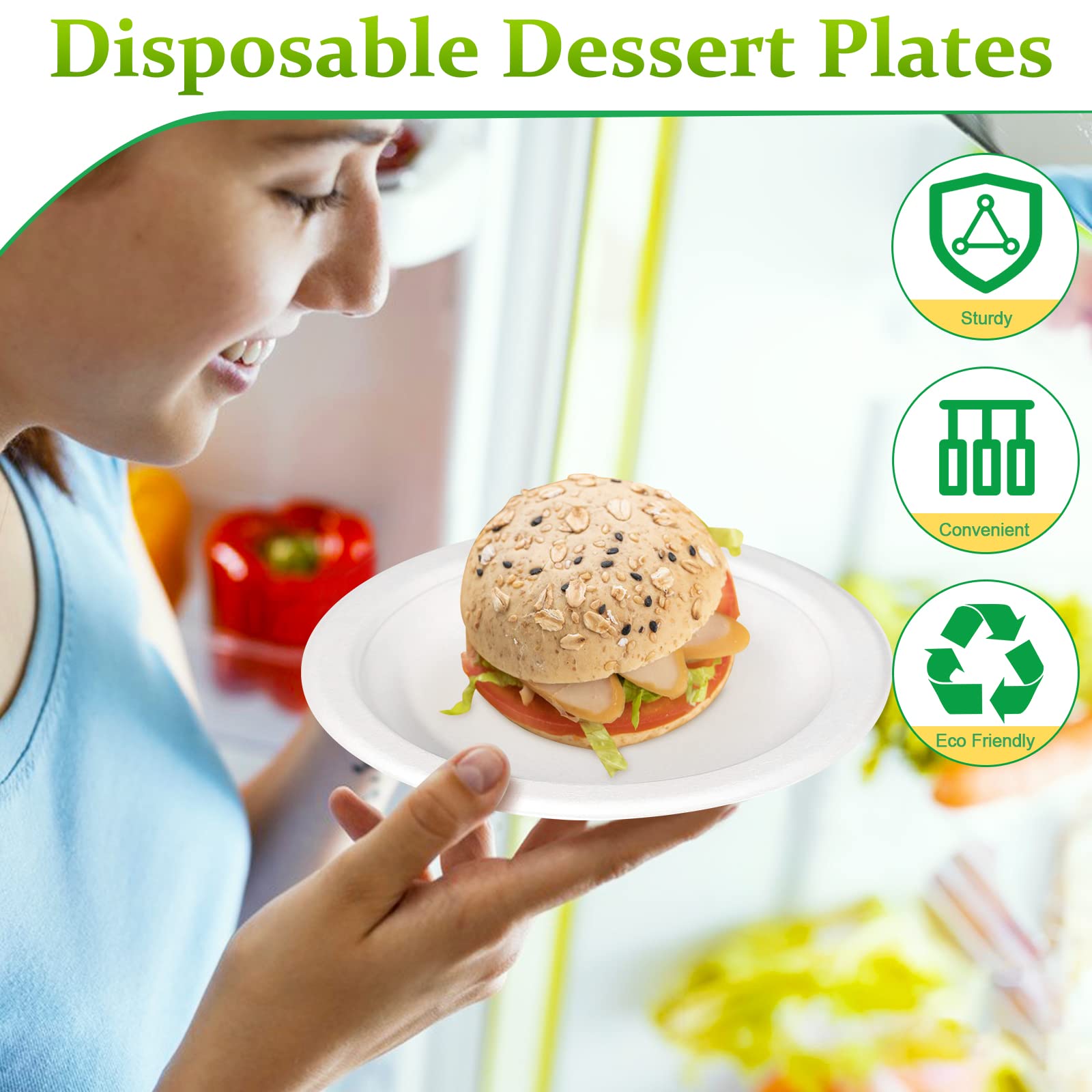 Greconv Paper Plates 6 inch, Small Paper Plates 100 Pack, Disposable Plates in Bulk, 100% Compostable Paper Plates, Sturdy Heavy Duty Plates for Dessert, Cake, Appetizer, White