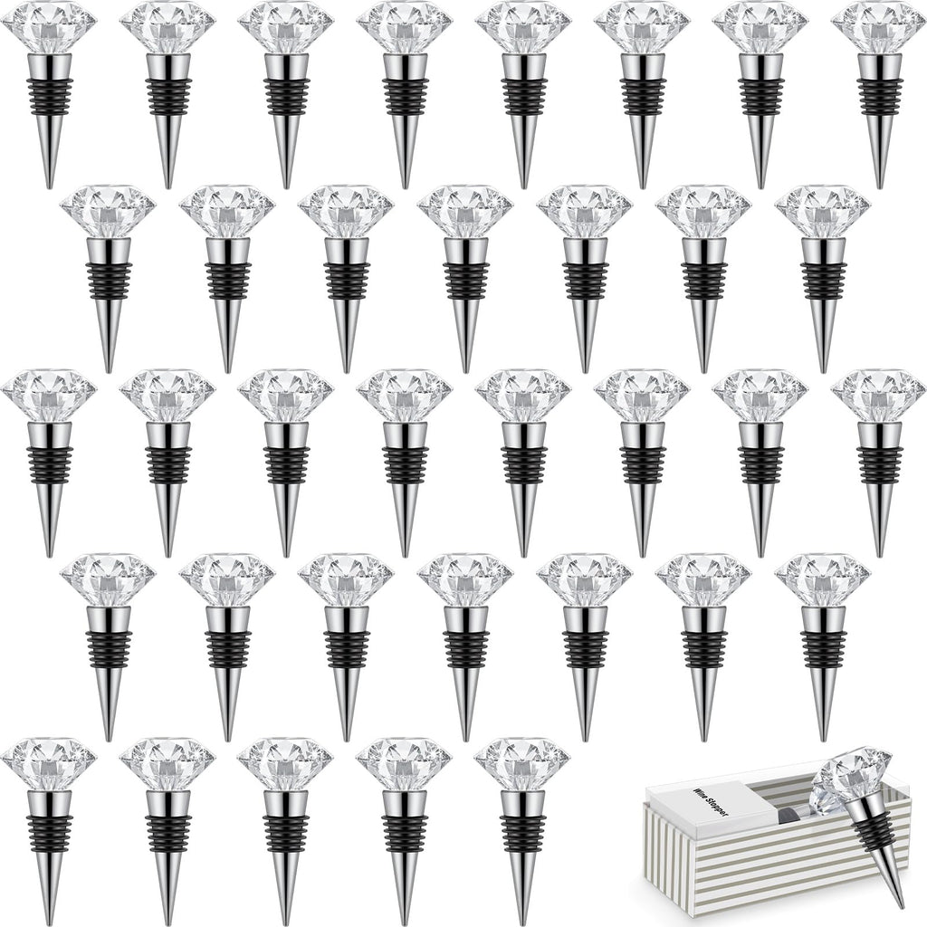 36 Pieces Crystal Wine Bottle Stopper Wine Stoppers Reusable Diamond Plug Beverage Corks Decorative Stopper Kits with Individual Present Box for Parties Wedding