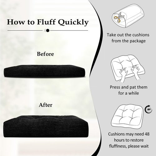 downluxe Chair Cushions for Dining Chairs 4 Pack, Tufted Indoor Chair Pads with Non-Slip Bottom, U-Shaped Kitchen Chair Cushions, 17"x17"x4", Black