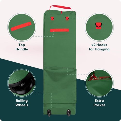 Handy Laundry Christmas Tree Storage Bag with Wheels - Heavy Duty 7.5 ft Capacity, Durable Green Zippered Container for Ornaments & Decorations