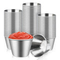 Ayearparty 100 Pcs 2.5oz Metal Ramekins Stainless Steel Reusable Sauce Dipping Bowls Bulk Small Sauce Container Round Condiment Cups for Dish Butter Ketchup Kitchen Restaurant Serving BBQ Party Dinner