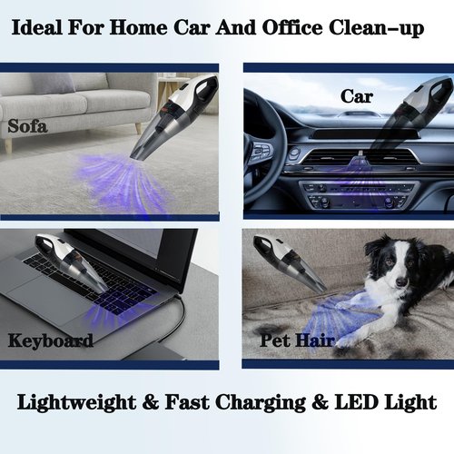 BZY Handheld Vacuum Cleaner Cordless Rechargeable 17500Pa Strong Suction Small Handheld Vacuum with LED Light Portable Car Vacuum Cleaner with Multi-Nozzles & Washable Filter 35Min for Car Home Pet