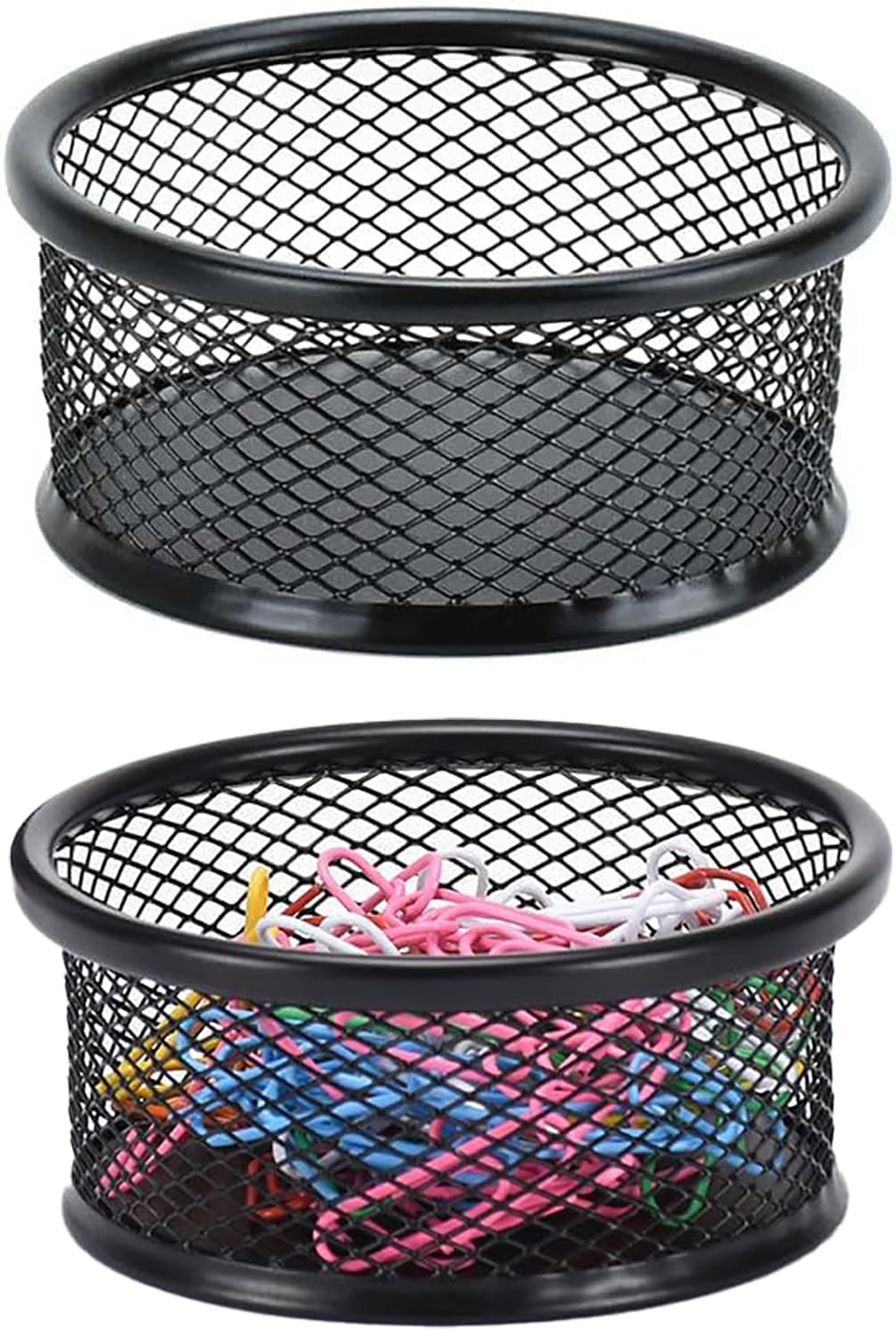 1 Pc Black Minimalist Metal Paper Clip Holder Mesh Paperclip Bowl Binder Clip Dispenser Desk Bobby Pin Container Organizer for Home Office Classroom School Desk Supplies Holders and Dispensers