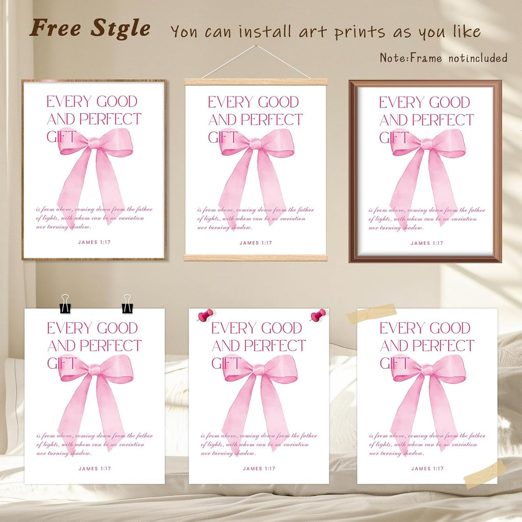 Shescrzionu 4 PCS Coquette Room Decor - Pink Bow Aesthetic Wall Art for College Girls | 10x8 Inch Set