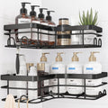 Sakugi Corner Shower Caddy - Rustproof Stainless Steel Organizers with 8 Hooks | No Drilling, Space-Saving, Black, 2 Pack