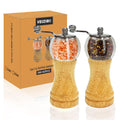 VEIZIBEE Salt and Pepper Grinder Set Wooden Pepper Salt Grinder Set Manual Pepper Mill Set Classical Hand Shake Ceramic Blades Metal Handle Wooden Pepper Shaker with Adjustable Coarseness