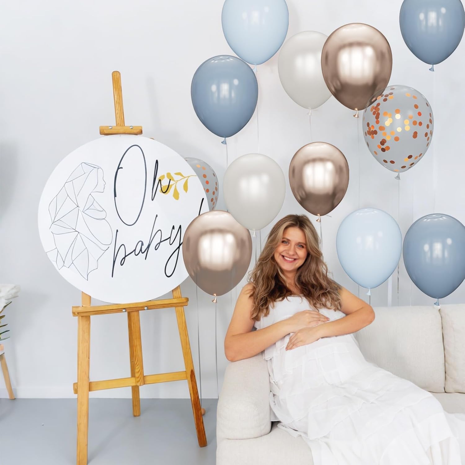 Skiennix 68Pcs Dusty Blue & Champagne Gold Balloons - 12 Inch Pastel Confetti for Baby Showers & Weddings