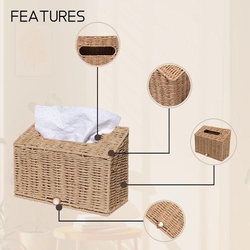 Furrywise Tissue Box Cover Compatible with Kleenex Hand Towels, Paper Rope Hand Towel Holder for Bathroom, Kitchen and Bathroom, 10.43" L x 4.5" W x 8" H in, Natural