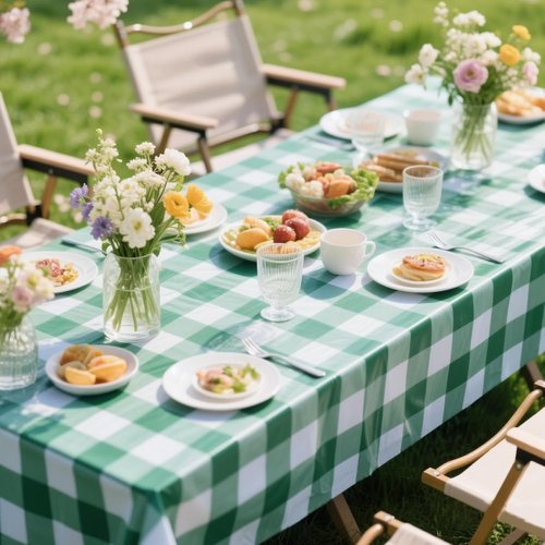 Green Plaid Tablecloths by [Brand Name] - 54 x 108 Inch Disposable Waterproof Covers for BBQ & Birthday Parties