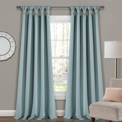 Lush Decor, Blue Insulated Knotted Tab Top Blackout Window Curtain Panel Pair
