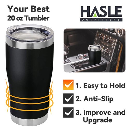 HASLE OUTFITTERS 20 oz Tumbler Bulk, Stainless Steel Tumblers with Lid, Vacuum Insulated Tumbler, Double Wall Tumbler Cup, coffee mugs, Black, 6 Pack
