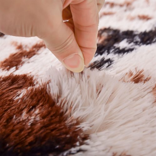 Aimuan Cow Print Area Rug Cute Fluffy Faux Cowhide Rug Super Soft Shaggy Carpets Tie-Dye Rugs for Living Room Bedroom Girls Kids Room Nursery Home Decor Non-Slip Mat (Coffee-Black, 5x7)