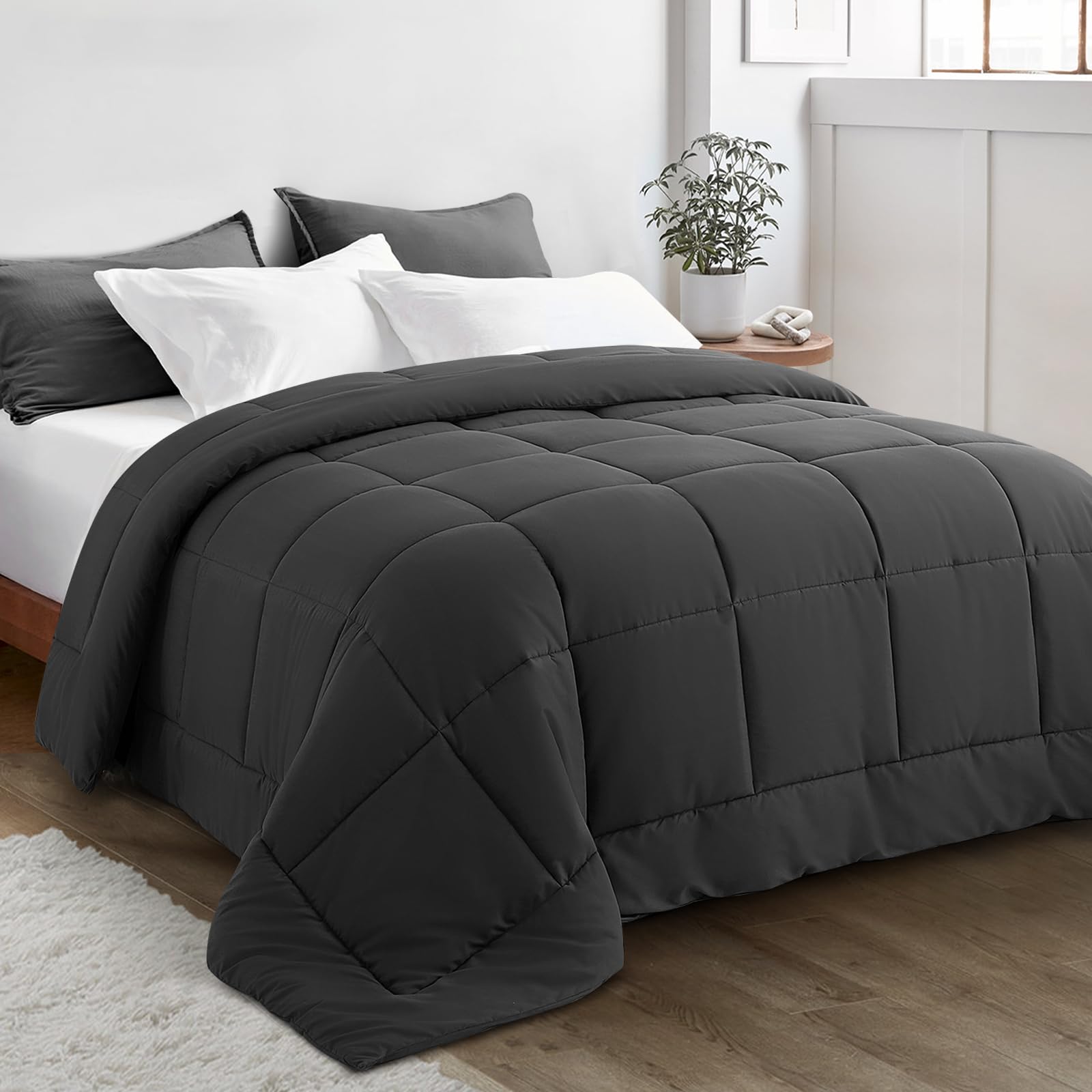 KELTARO Alaskan King Comforter 132''x120''- Extra Large Oversized King Cooling All Seasons Down Alternative Lightweight Quilted Duvet Insert with Corner Tabs - Dark Grey