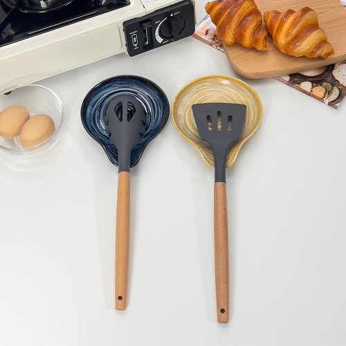 Joyfulhive Farmhouse Ceramic Spoon Rests Holder,Coffee Spoon,Cooking Utensil,Ladles, Tong for Kitchen Counter Stove Top (Ocean Blue)