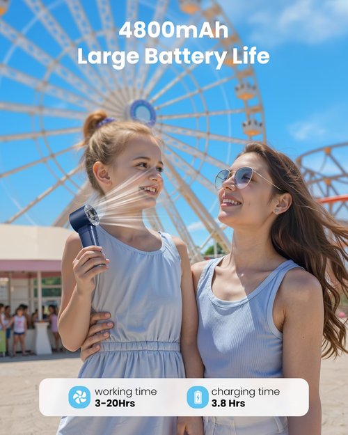 Gaiatop Portable Handheld Turbo Fan, 1-100 Adjustable High Speeds, 3-20Hrs Cooling Times, 4800mAh USB Rechargeable Portable Small Hand Fans with Lanyard for Outdoor, Travel, Home, Make Up, Navy Blue