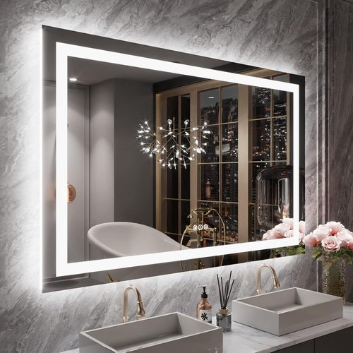 LOAAO LED Bathroom Mirror - 55X36 Anti-Fog, Dimmable, Backlit & Front Lit | Lighted Vanity Mirror with Memory Function, Tempered Glass