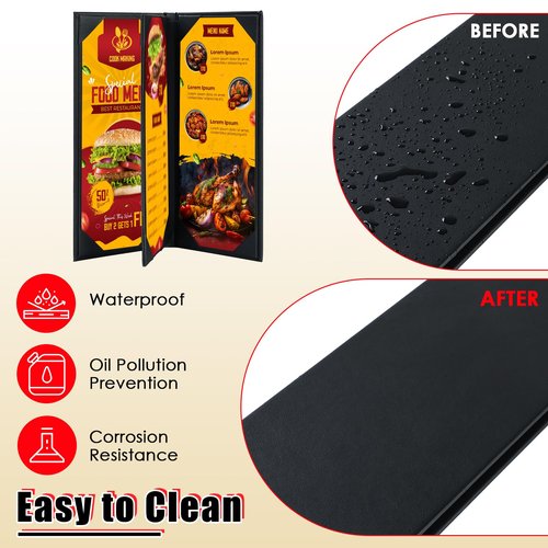 NATGAI 10 PCS 4 View Menu Covers 4.25" x 11", PU Leather Menu Cover Menu Holders, Waterproof Double View Restaurant Menu Covers, Fit for Restaurant Bar Cafe Hotel Wine List (4 View, 4.25"x11")