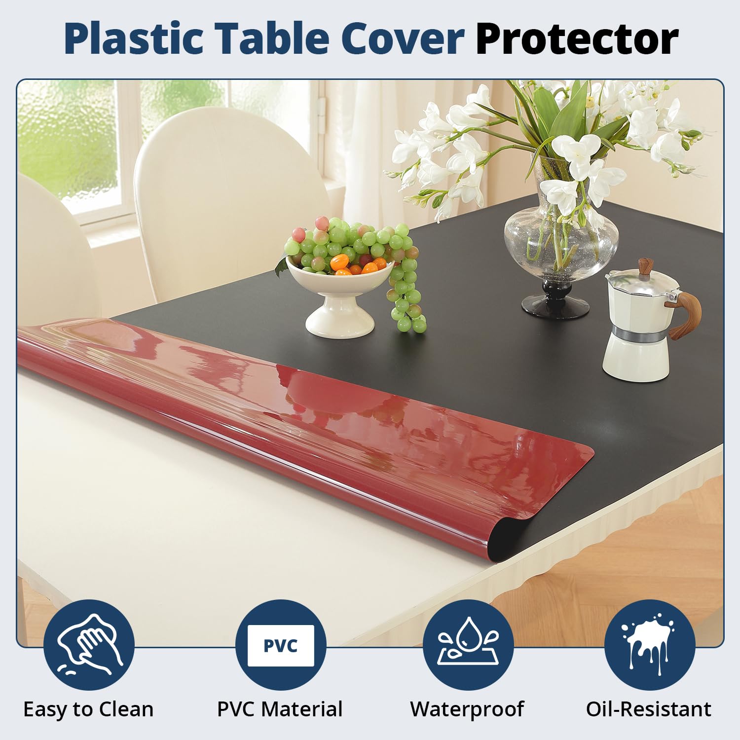 OstepDecor Black Table Protector 36 x 72 Inch, 1.5mm Thick Plastic Table Cover Protector, PVC Table Top Protector, Waterproof Desk Mat Pad for Desktop, Coffee & Dining Room Table