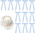 Skiennix 30 Pack Bow Cake Toppers - Blue Gingham Ribbons for Birthdays & Baby Showers