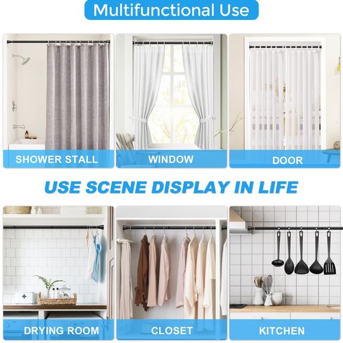 SISELBA Adjustable Tension Curtain Rod 30 to 64 inches, Spring Curtain Rod for Windows Tension Rod No Drill, Spring Tension Curtain Rod for Window, Bathroom, Doorway, Black
