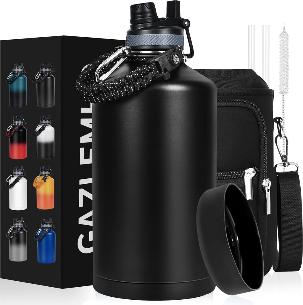 Skiennix Insulated 1 Gallon Water Bottle - Leak Proof Stainless Steel Jug with 2-in-1 Lid & Paracord Handle