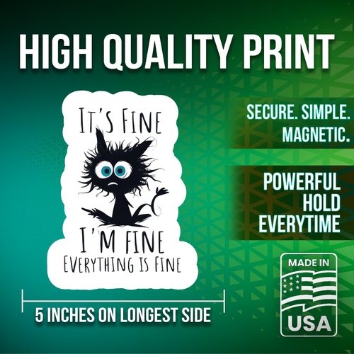 Printlabz 2 Pack 5" Black Cat Fine I'm Fine Magnet - Thick Strong Magnet - Made in USA
