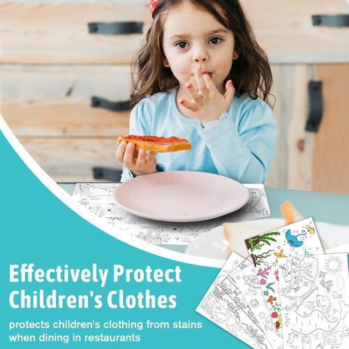 500 Pcs Coloring Activity Placemats 5 Themed Coloring Activity Sheets Paper Mat Bulk 14.2"x10.2" Disposable Dining Table Paper Placemat for Kids DIY （Animals,Sea,Planets,Dinosaurs,Train&Animals）