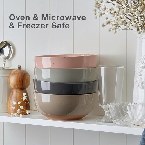 White Large Ceramic Bowls Set of 4, 30 Ounce Cereal Bowls, Soup Bowls Set for Kitchen, Salad Oatmeal Bowls, Serving Bowls for Nut, Pasta, Soup, Ramen, Fruit, Dishwasher & Microwave Safe (White)