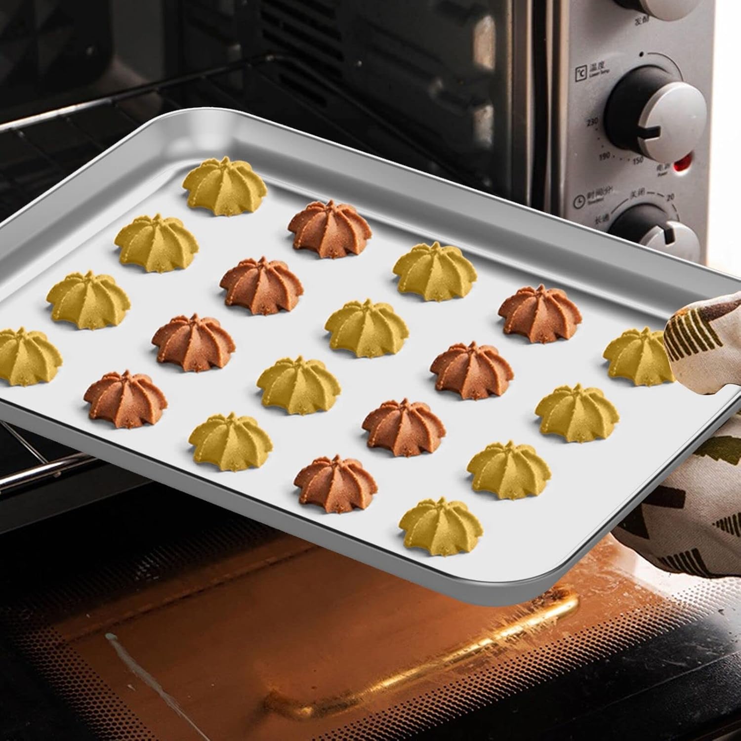 Wildone Sheet Pan Set - 12 PCS Heavy-Duty Stainless Steel Baking Trays | Dishwasher Safe, 9 x 6.7 x 1 Inches