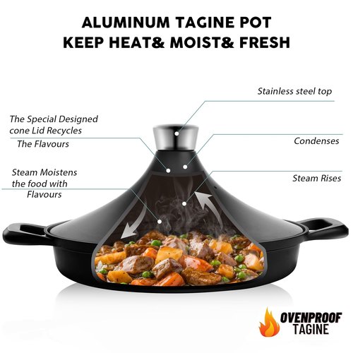 INSETFY Non-Stick Frying Pan/Skillet 11", 3QT Tagine Pan,Cast Aluminum Pans with Lid, Stove/Oven-to-Table Cookware, Dishwasher Safe& Compatible with All Stovetops（Black）