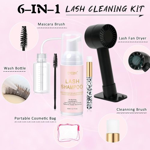 EMEDA Lash Shampoo Kit - Oil-Free Cleanser & Rinse Bottle with Rechargeable Fan Dryer | 2.02 fl oz