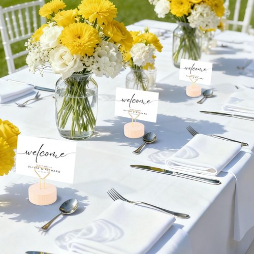 Oubest Gold Table Number Holders & Place Card Holders with Heart-shaped Metal Wire and Wooden Base - 10 PCS Picture Photo Sign Stands for Table, Centerpieces, Wedding, Party, Birthday Decor, Gold