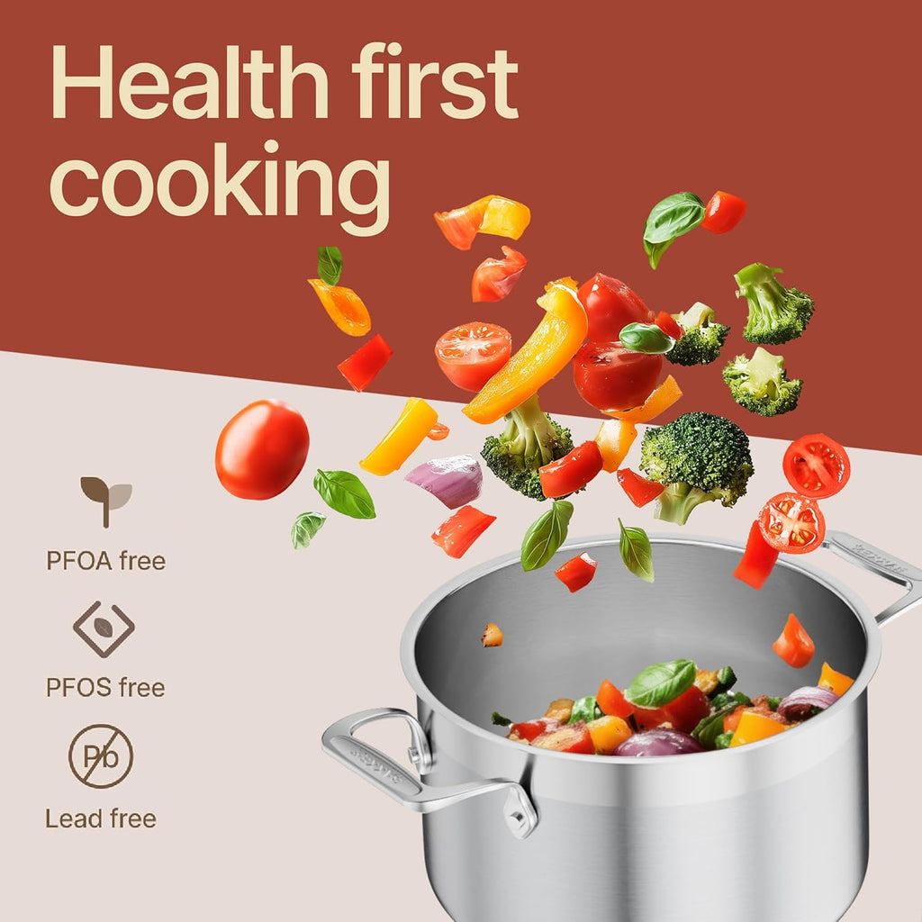 Stainless Steel Stockpot by [Brand Name] - 5 Quart Durable Design with Impact-Bonded Base & Riveted Handles
