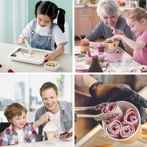 Instant Ice Cream Maker,Rolled Ice Cream Maker, Soft Serve Ice Cream maker,Perfect for Frozen Yogurt, and More! Food grade stainless steel ice cream roll machine for home us (white)