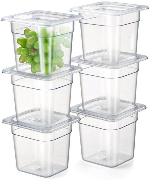 CURTA 6-Pack 1/6 Size 6" Deep NSF Polycarbonate Food Pans with Handled Lids & Drain Trays | Dishwasher & Freezer Safe Clear Container for Prep Tables, Buffet, Salad Bar, Commercial & Home Kitchen