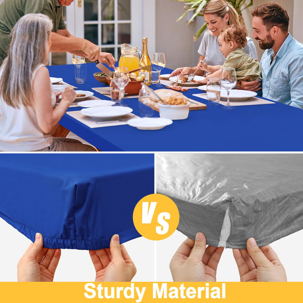 Spotjoy Rectangle Table Cloth, Waterproof Elastic Fitted Tablecloth for 6 Foot Folding Tables, Washable Polyester Tablecloths for Picnic, Camping, Outdoor (Blue, 30"x72")