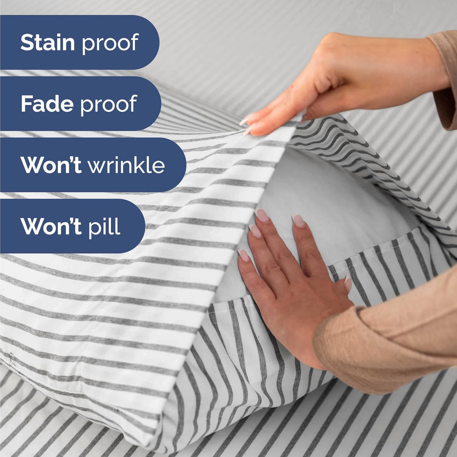 Skiennix Twin Size Sheet Set - Comfy Cooling Bed Sheets - Luxury Hotel Quality - Deep Pockets, Grey Stripes