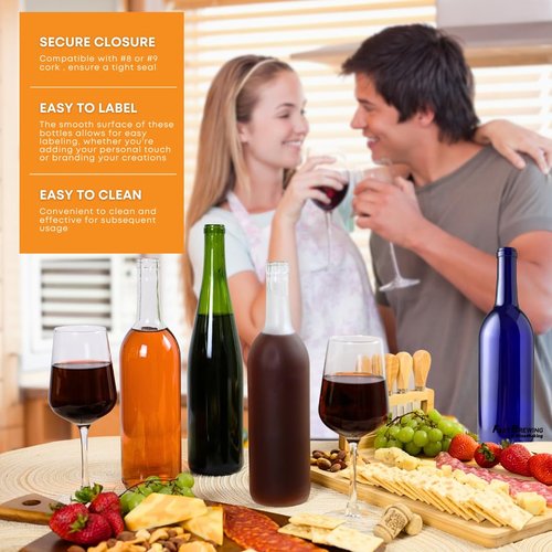 FastRack - 750 ml Clear Glass Wine Bottles (Pack of 36) | W5 Claret/Bordeaux Bottles | Flint Flat-Bottomed Cork Top for Wine Making | 3 Cases of 12 - NO CORKS INCLUDED